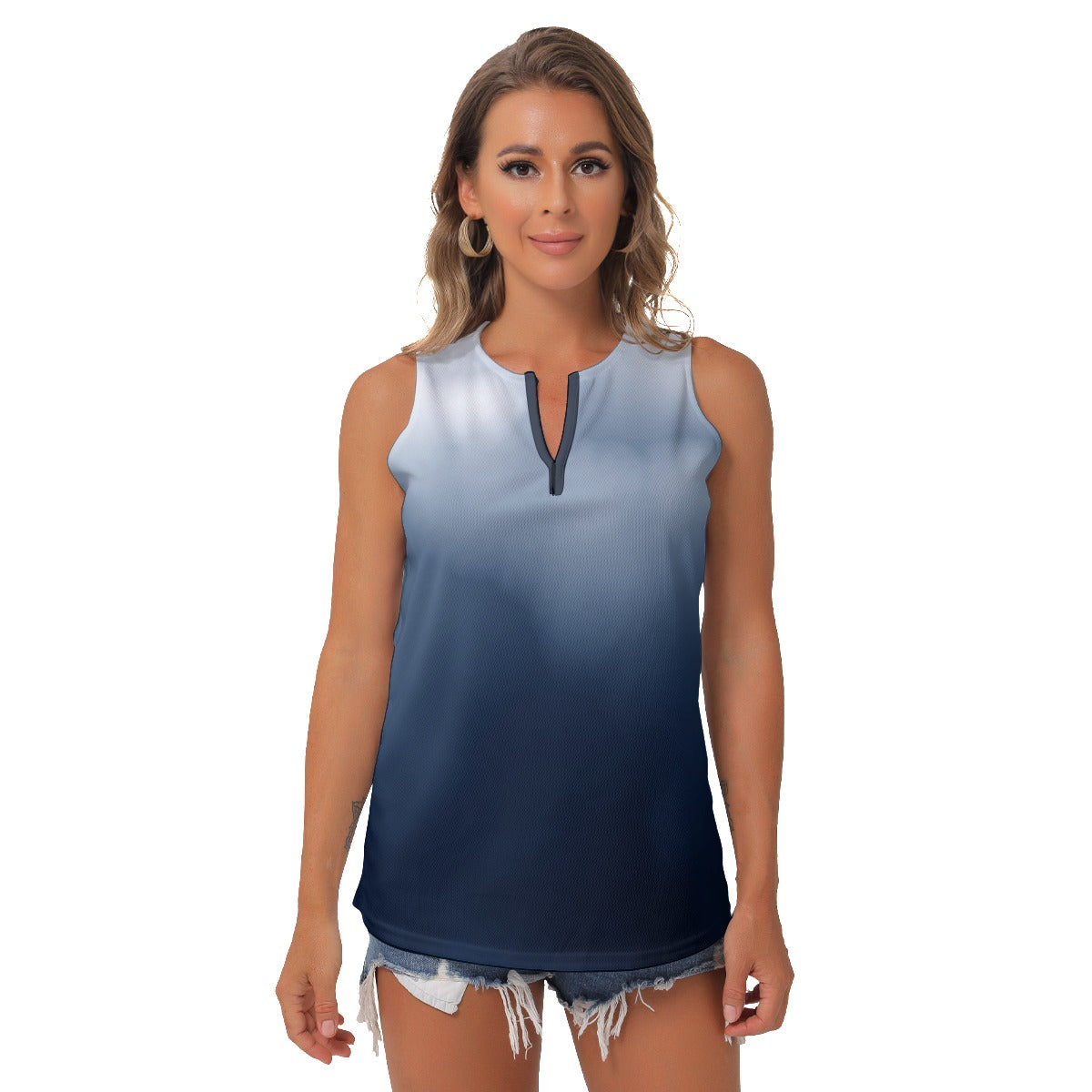 Heidi - BW - Cloud - Women's Pickleball Sleeveless V-Neck Top by Dizzy Pickle