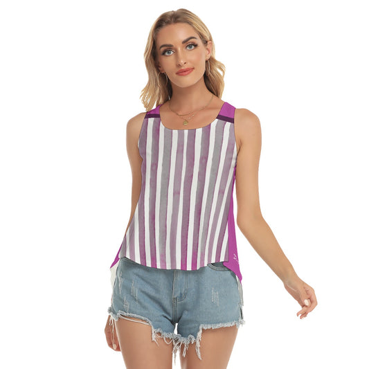 Dizzy Pickle Heidi MW Stripes/Magenta Women's Pickleball Open-Backed Tank Top