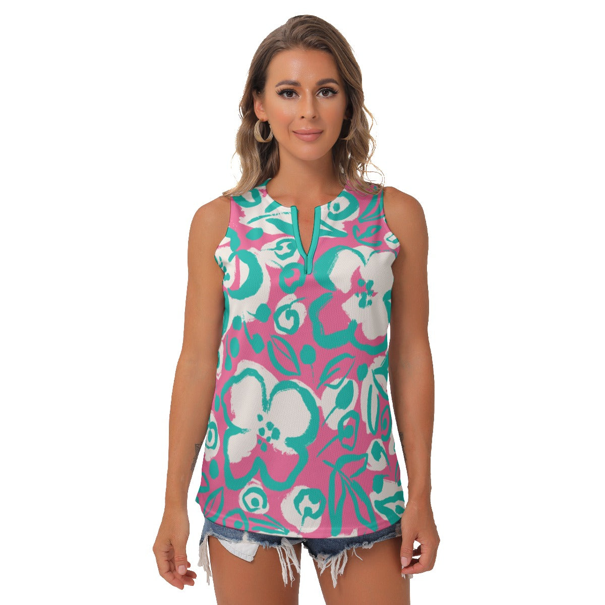 Dizzy Pickle Lesia PSC Blooms Women's Pickleball Sleeveless V-Neck Shirt