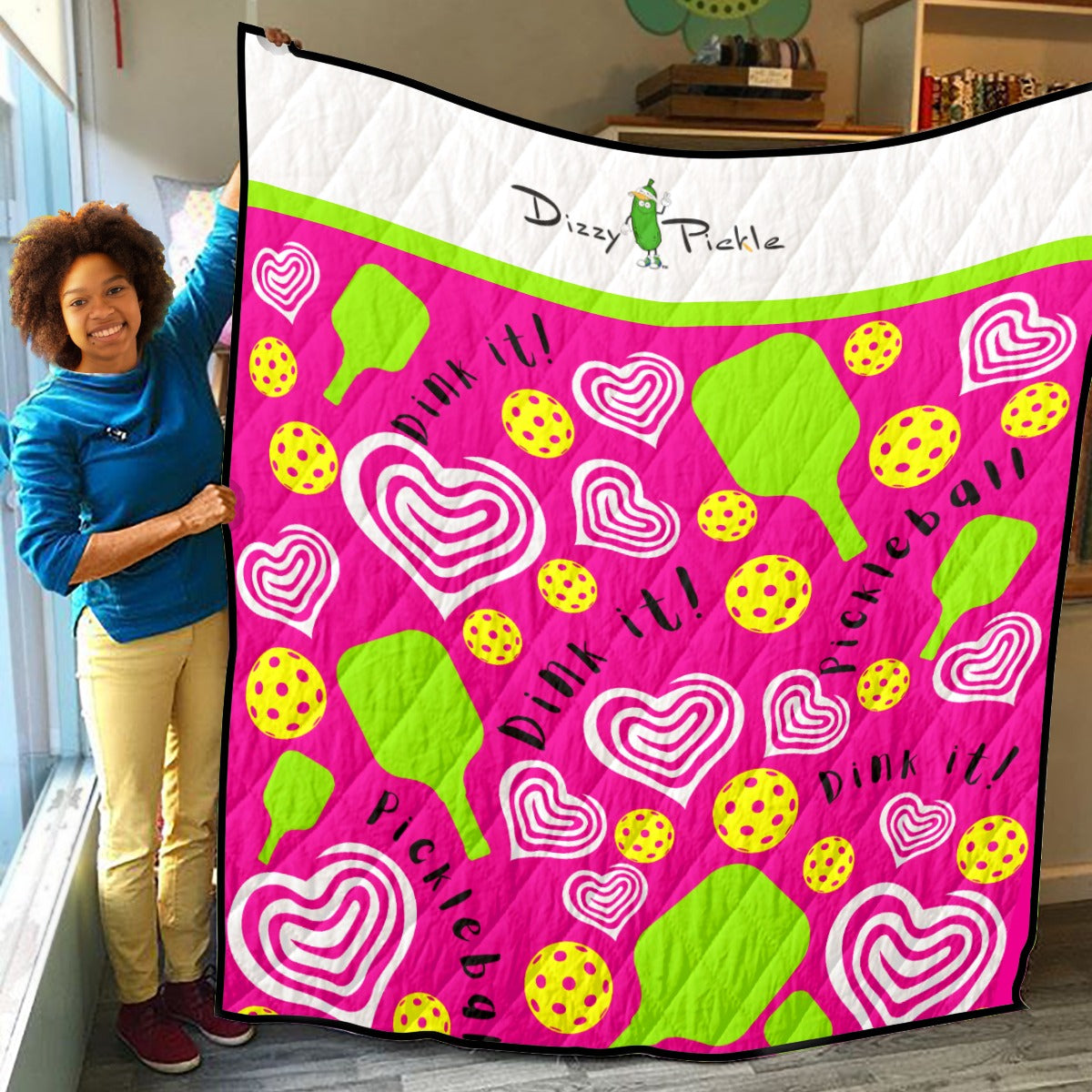 Dinking Diva Hearts - Pink - Large - Lightweight Quilt by Dizzy Pickle