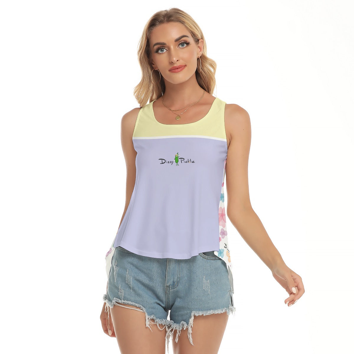 Dizzy Pickle Grace Main Lavender Yellow Women's Pickleball Open-Backed Sleeveless Tank Top