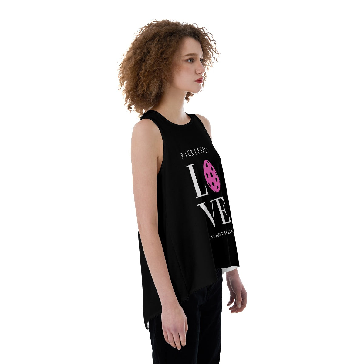 Dizzy Pickle Pickleball Love at First Serve - Black/Pink - Women's Pickleball Back Split Tank Top