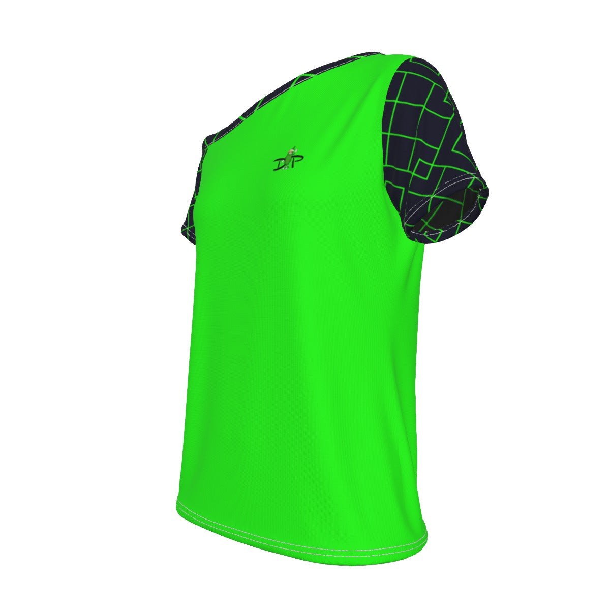 Lisa - Green/Navy Blue - Women's Pickleball Off-The-Shoulder Sport T-Shirt by Dizzy Pickle