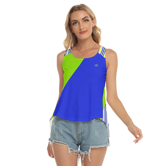 Dizzy Pickle Connie Cobalt_Green_Stripes Women's Pickleball Open-Back Tank Top