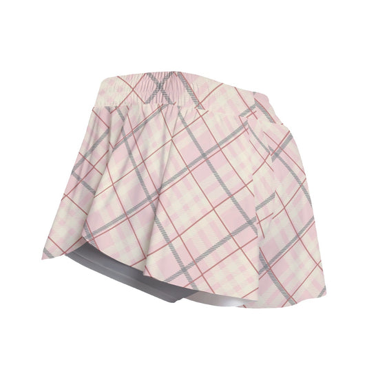 Vickie - Plaid - Pink/Gray - Pickleball Women's Sport Culottes with Pockets by Dizzy Pickle