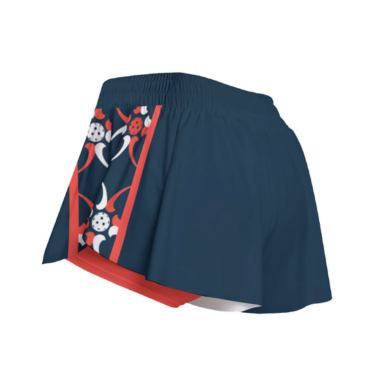 Van - Navy Blue/Blue Petals - Pickleball Women's Sport Culottes with Pockets by Dizzy Pickle