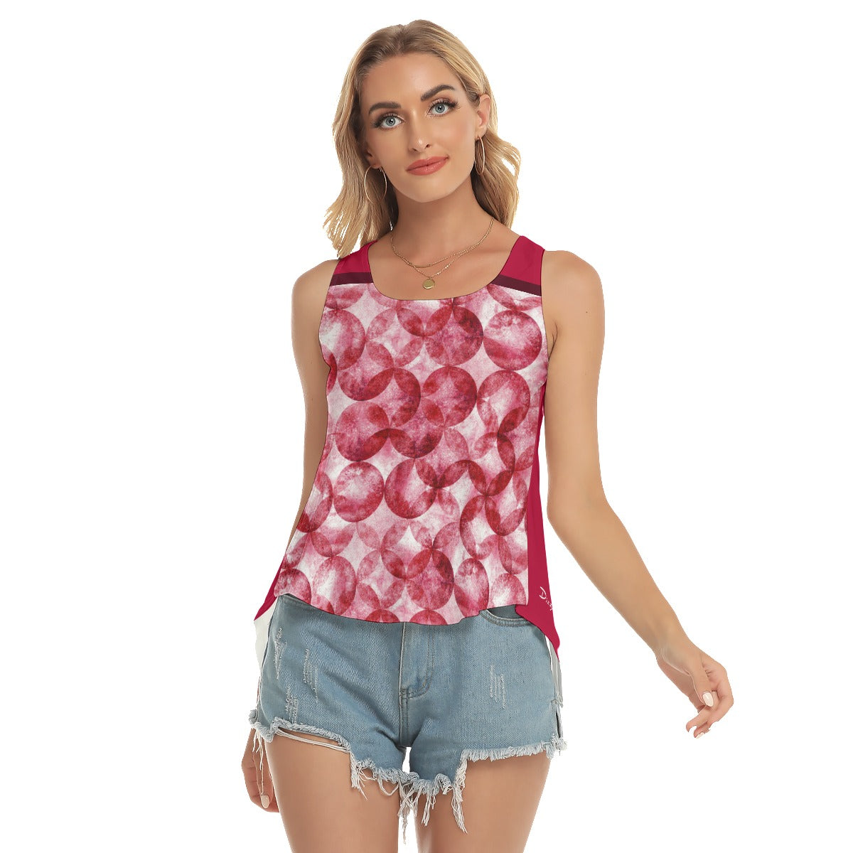 Heidi - RW - Bubbles/Red - Pickleball Open-Backed Tank Top by Dizzy Pickle
