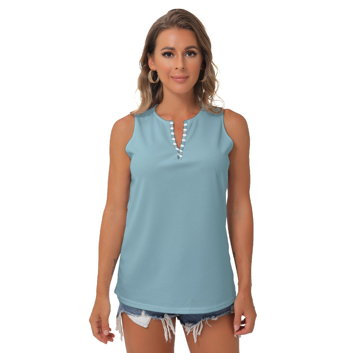 Heidi - TW - Teal - Women's Pickleball Sleeveless V-Neck Top by Dizzy Pickle