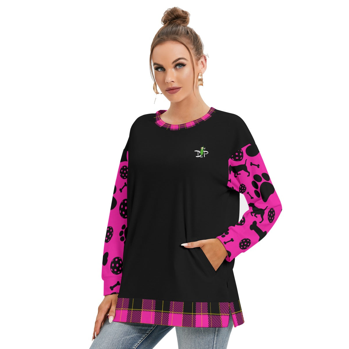 Dizzy Pickle Millie Black Women's Pickleball Side Split O-Neck Sweatshirt