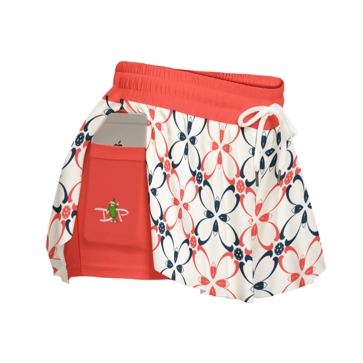 Van - White/Coral - Petals - Pickleball Women's Sport Culottes with Pockets by Dizzy Pickle
