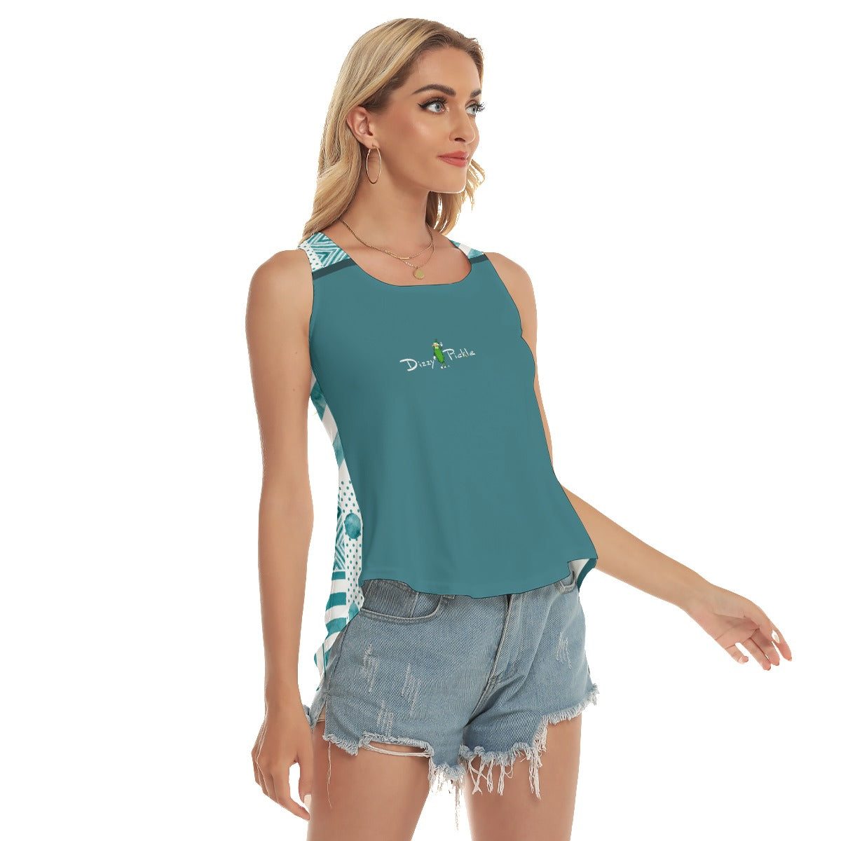 Heidi - TW - Peacock/Patches - Pickleball Open-Backed Tank Top by Dizzy Pickle
