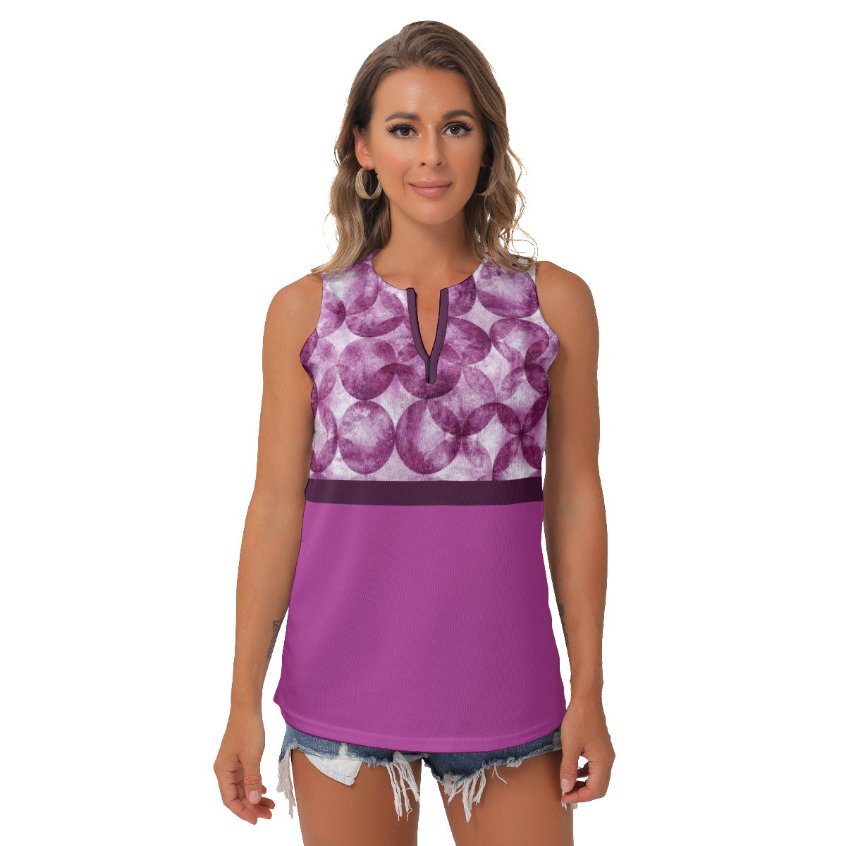 Heidi - MW - Bubbles/Magenta - Women's Pickleball Sleeveless V-Neck Top by Dizzy Pickle