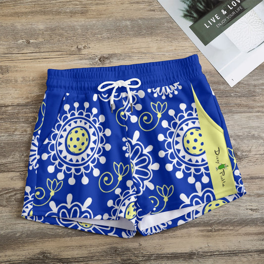 Dizzy Pickle Coming Up Daisies BY Main Women's Pickleball Casual Shorts with Pocket Blue Yellow