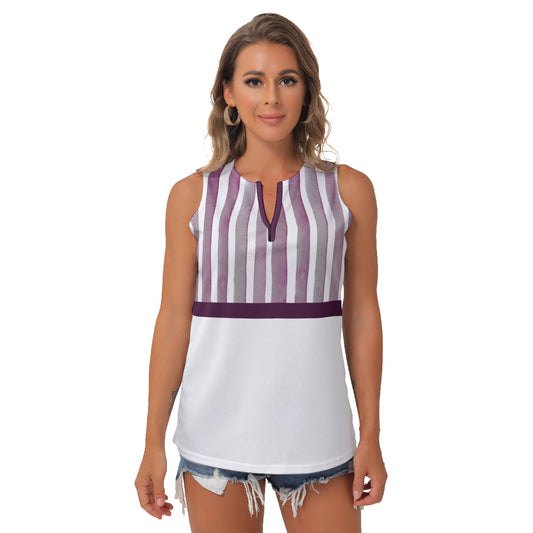 Heidi - MW - Stripes/White - Women's Pickleball Sleeveless V-Neck Top by Dizzy Pickle