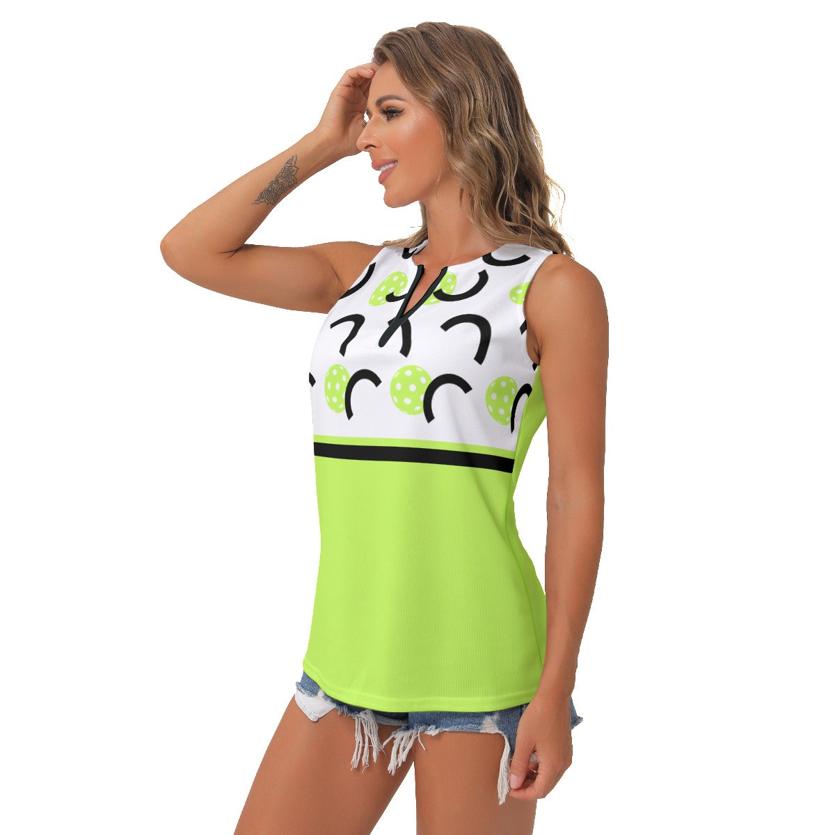 Dizzy Pickle Believe White Green Women's Pickleball Sleeveless V-Neck Top