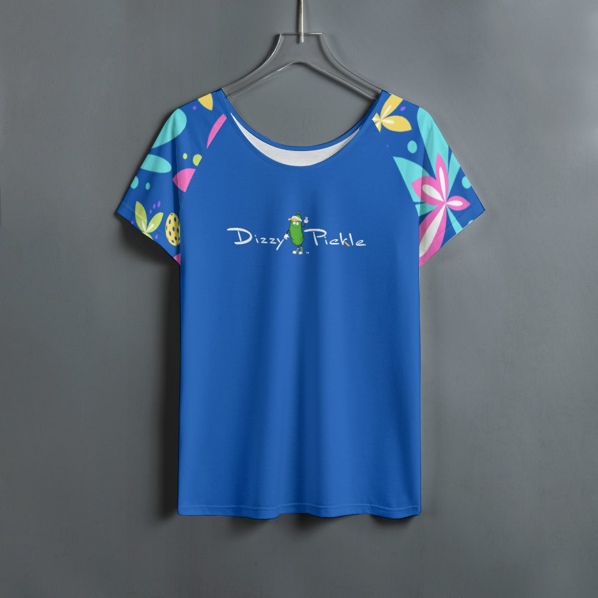 Dizzy Pickle Donna Blue Women's Pickleball Round Neck T-Shirt Raglan Sleeves