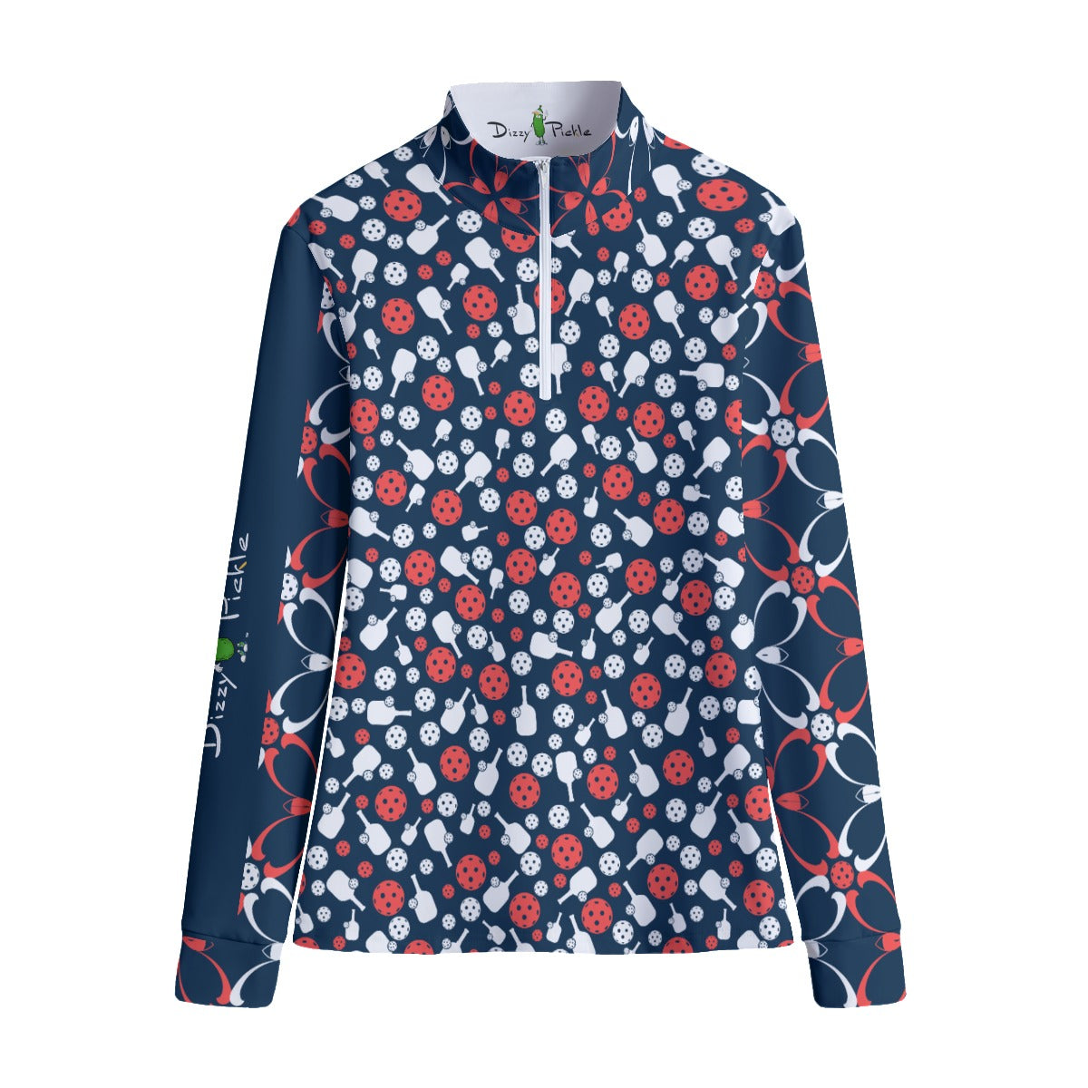 Van - Paddles & Balls - Women's Quarter Zip Long Sleeve Casual Pullover by Dizzy Pickle