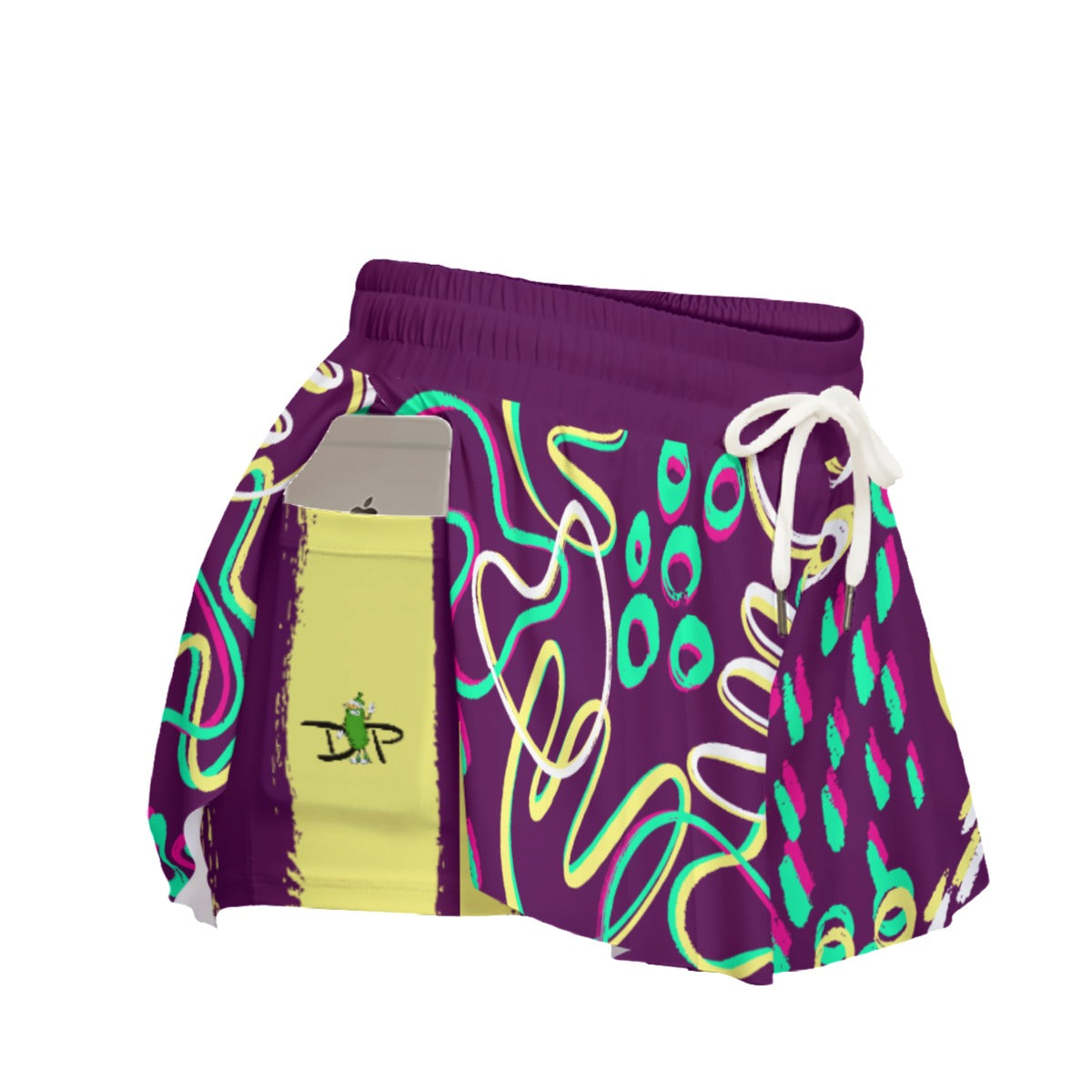 Dizzy Pickle Charlotte Doodles Pickleball Women's Sport Culottes Skorts with Inner Shorts and Pockets Plum