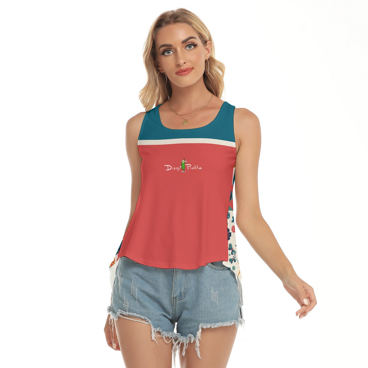 Dizzy Pickle Penny Blue T Butterflies Women's Pickleball Open-Backed Sleeveless Tank Top