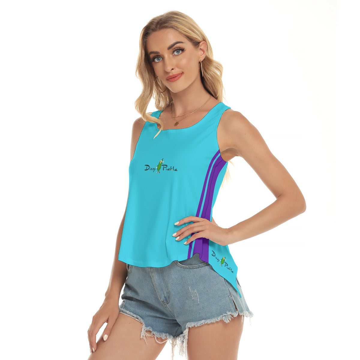 Dizzy Pickle Esther Teal Women's Pickleball Open-Backed Sleeveless Tank Top