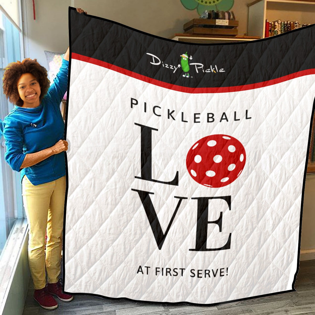 Pickleball Love at First Serve - White/Red - Lightweight Quilt by Dizzy Pickle