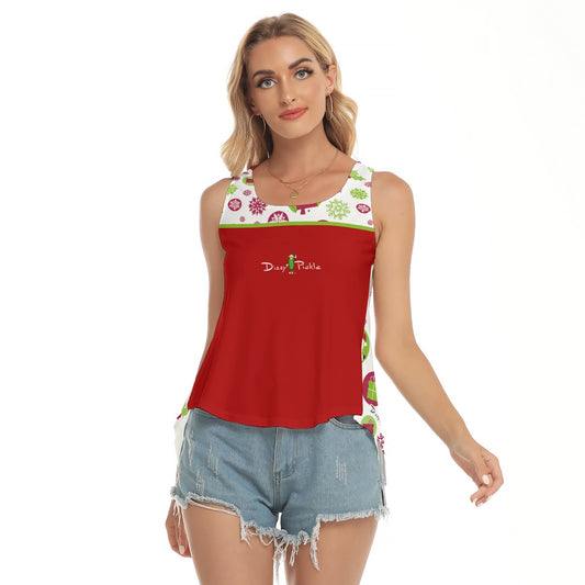 Dizzy Pickle Christmas Magic Red_Green Women's Pickleball Open-Backed Sleeveless Tank Top