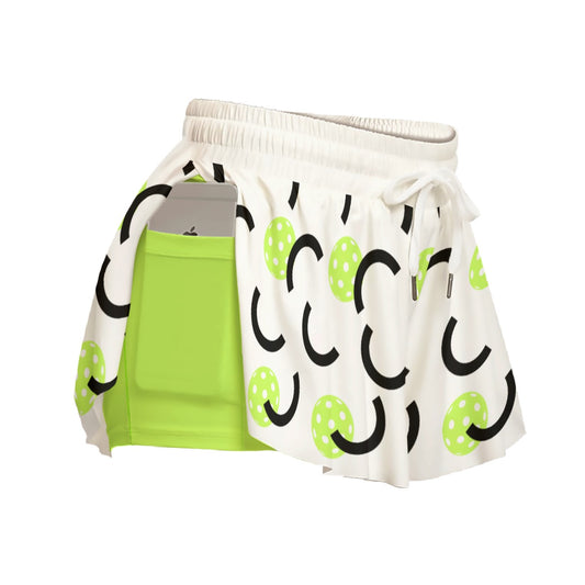 Dizzy Pickle Believe White Pickleball Women's Sport Culottes Skorts with Inner Shorts and Pockets