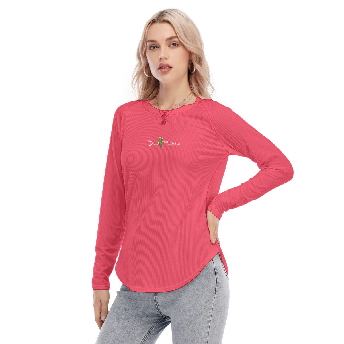 Dizzy Pickle DZY P Classic Dark Rose Women's Long Sleeve U-Shape Hem T-Shirt