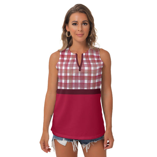 Heidi - RW - Gingham/Red - Women's Pickleball Sleeveless V-Neck Top by Dizzy Pickle