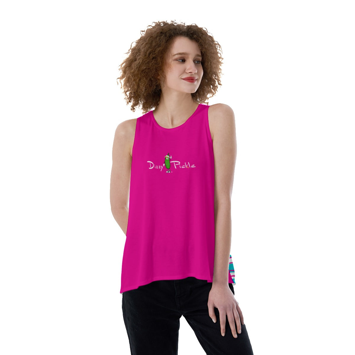 Dizzy Pickle I Love Pickleball - Fuchsia/Stripes - Women's Pickleball Back Split Tank Top