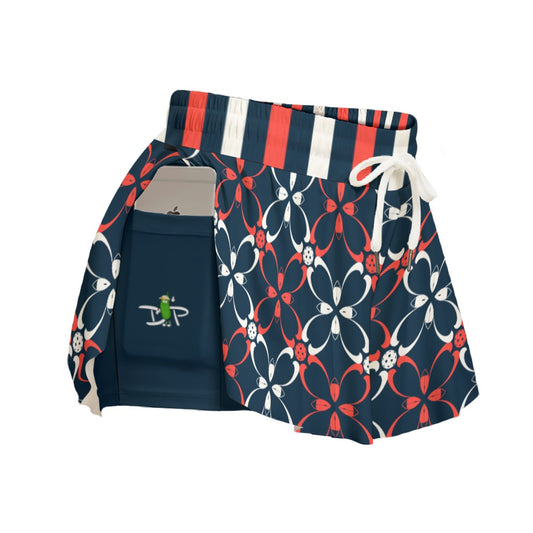 Van - Navy Blue - Petals - Pickleball Women's Sport Culottes with Pockets by Dizzy Pickle