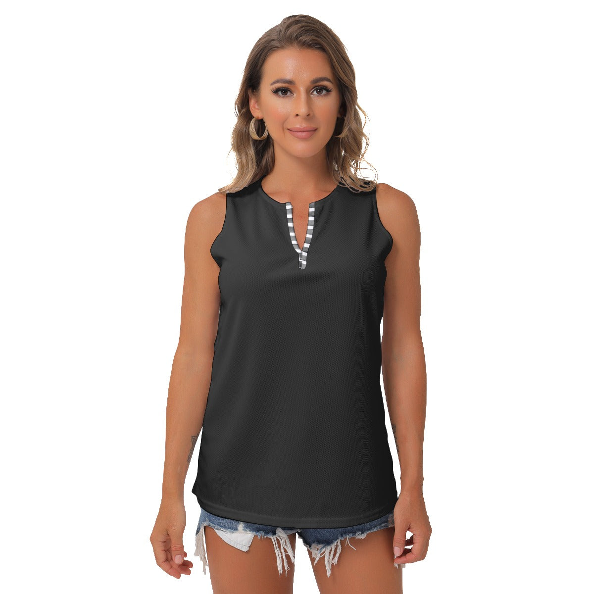 Heidi - BKW - Black - Women's Pickleball Sleeveless V-Neck Top by Dizzy Pickle