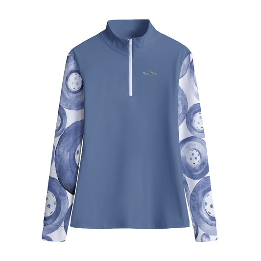 Dizzy Pickle Heidi BW Main Women's Pickleball Stand Up Quarter Zip Collar