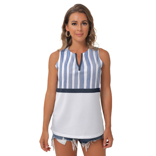 Heidi - BW - Stripes/White - Women's Pickleball Sleeveless V-Neck Top by Dizzy Pickle