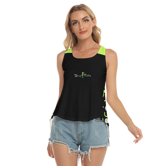 Dizzy Pickle Believe Black Black Women's Pickleball Open-Backed Sleeveless Tank Top