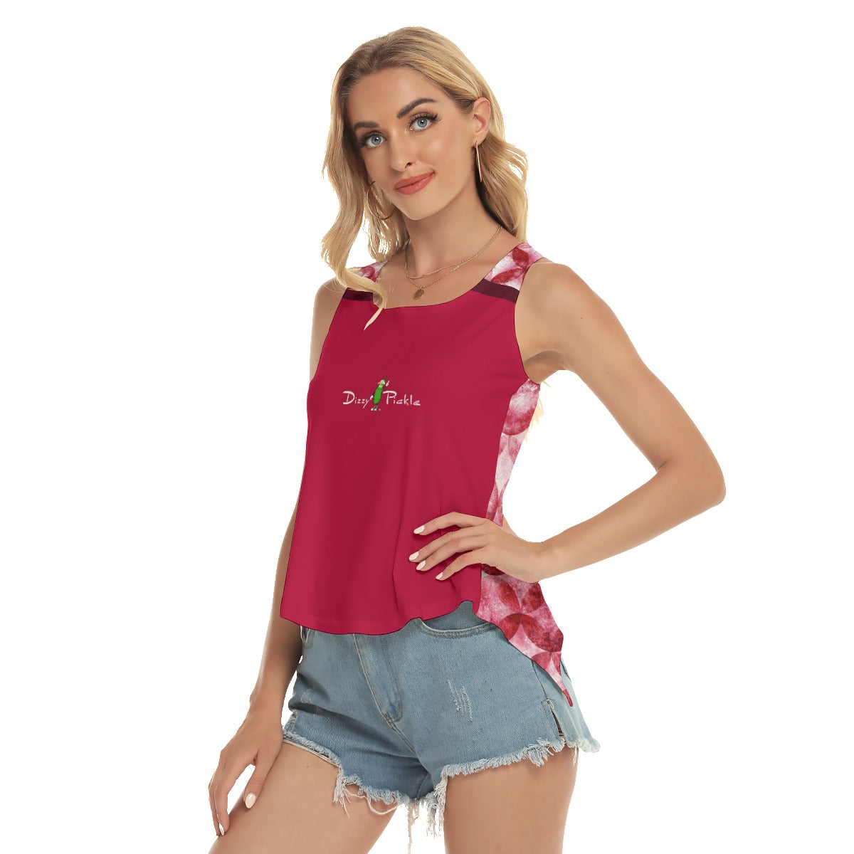 Heidi - RW - Red/Bubbles - Pickleball Open-Backed Tank Top by Dizzy Pickle