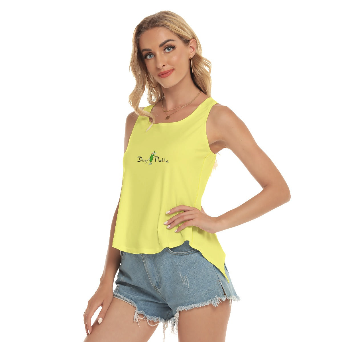 Dizzy Pickle Charlotte Solid Women's Pickleball Open-Backed Sleeveless Tank Top Yellow