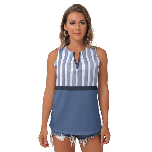 Heidi - BW - Stripes/Blue - Women's Pickleball Sleeveless V-Neck Top by Dizzy Pickle