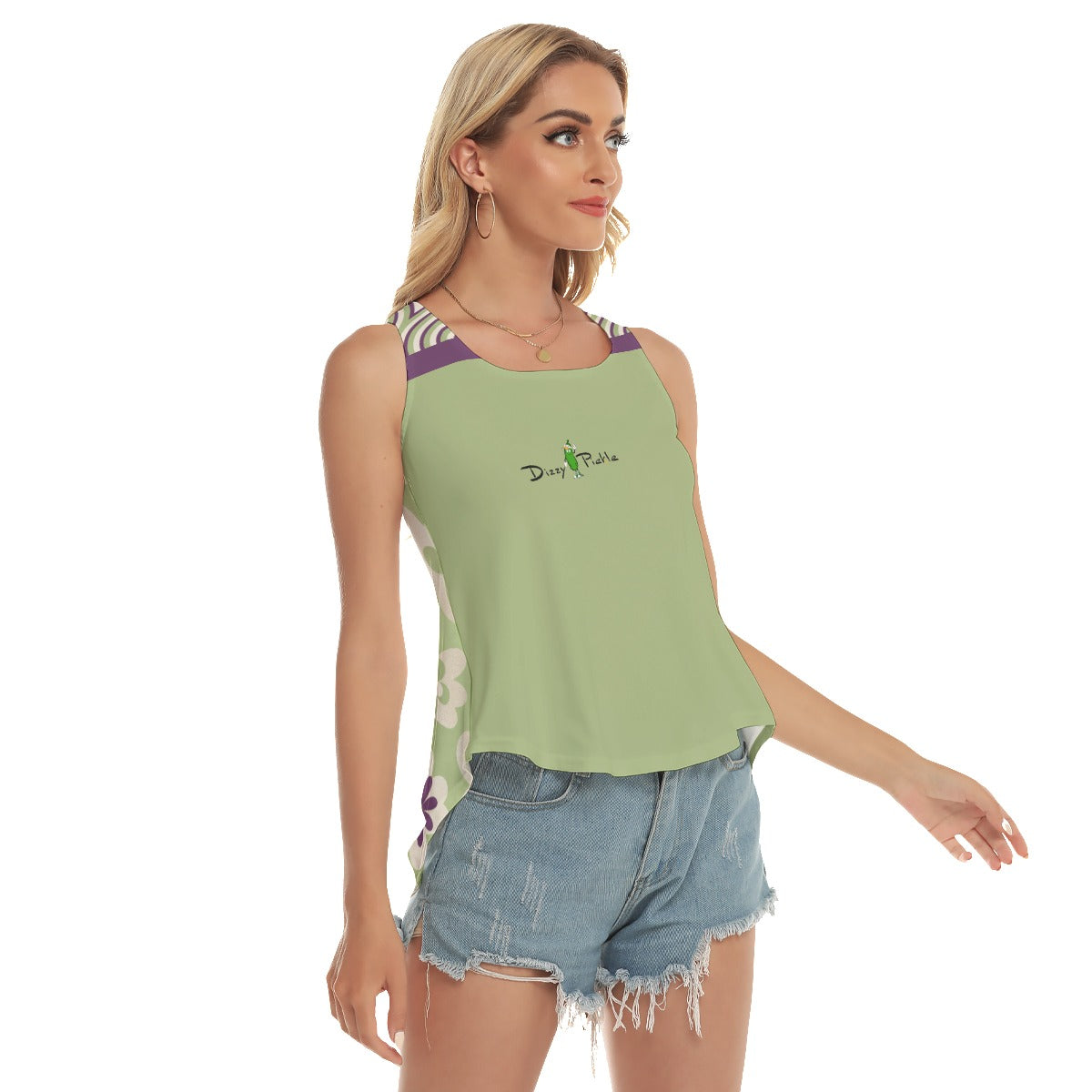 Dizzy Pickle Heather Green Women's Pickleball Open-Backed Tank Top