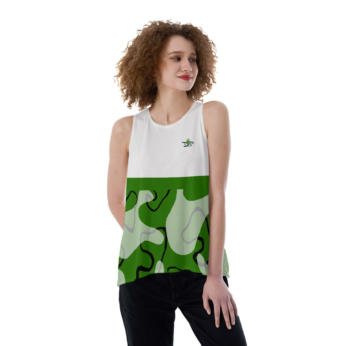 Dizzy Pickle Kati Doodles Women's Pickleball Back Split Sleeveless Tank Top Green