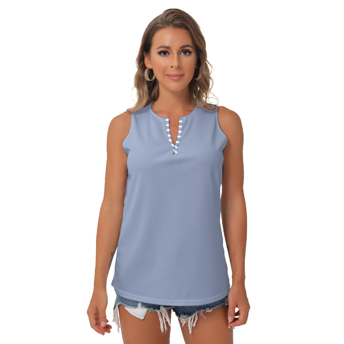 Heidi - BW - Slate Blue - Women's Pickleball Sleeveless V-Neck Top by Dizzy Pickle