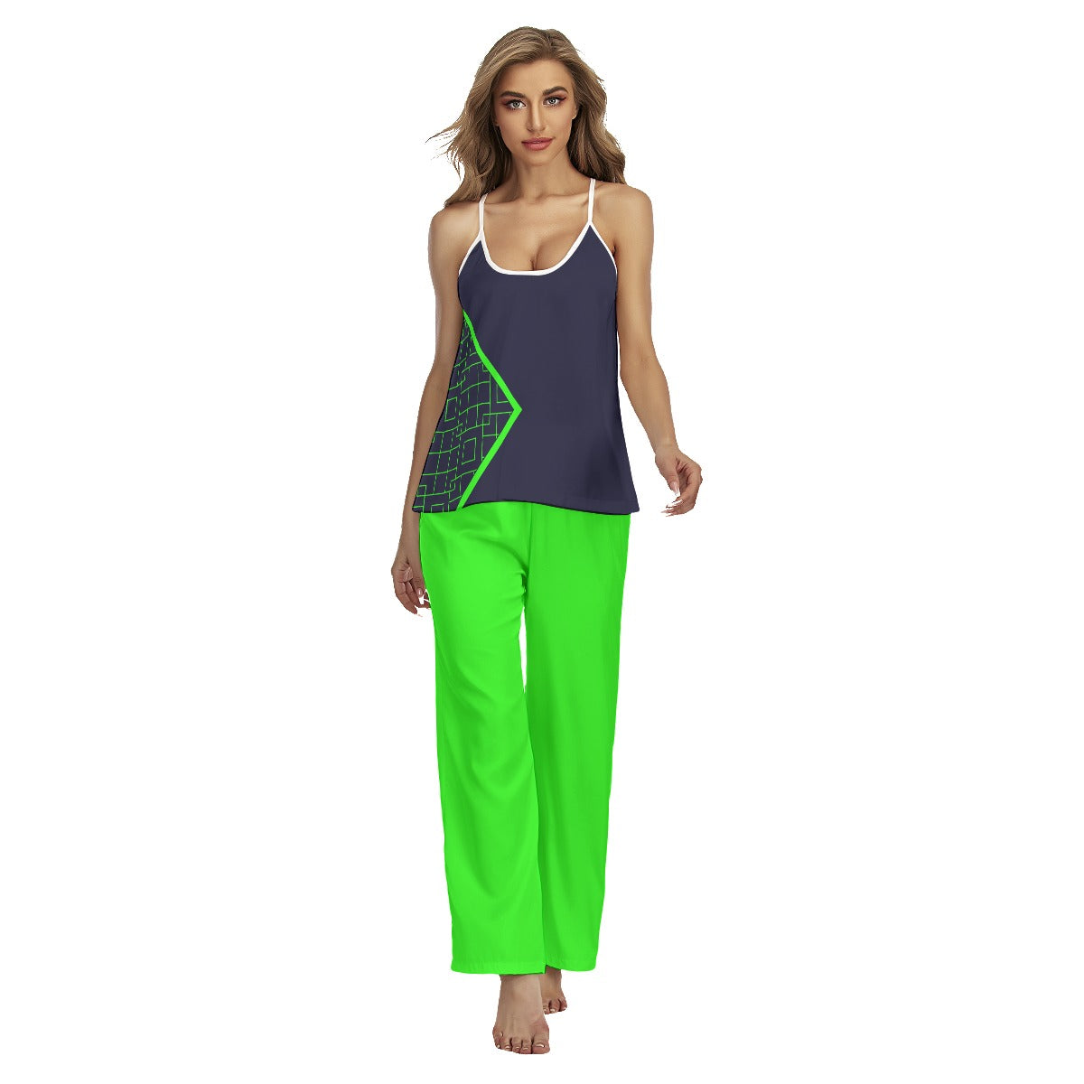 Lisa -Navy Blue/Green -  A1 - Pickleball Cami Pajamas Set by Dizzy Pickle