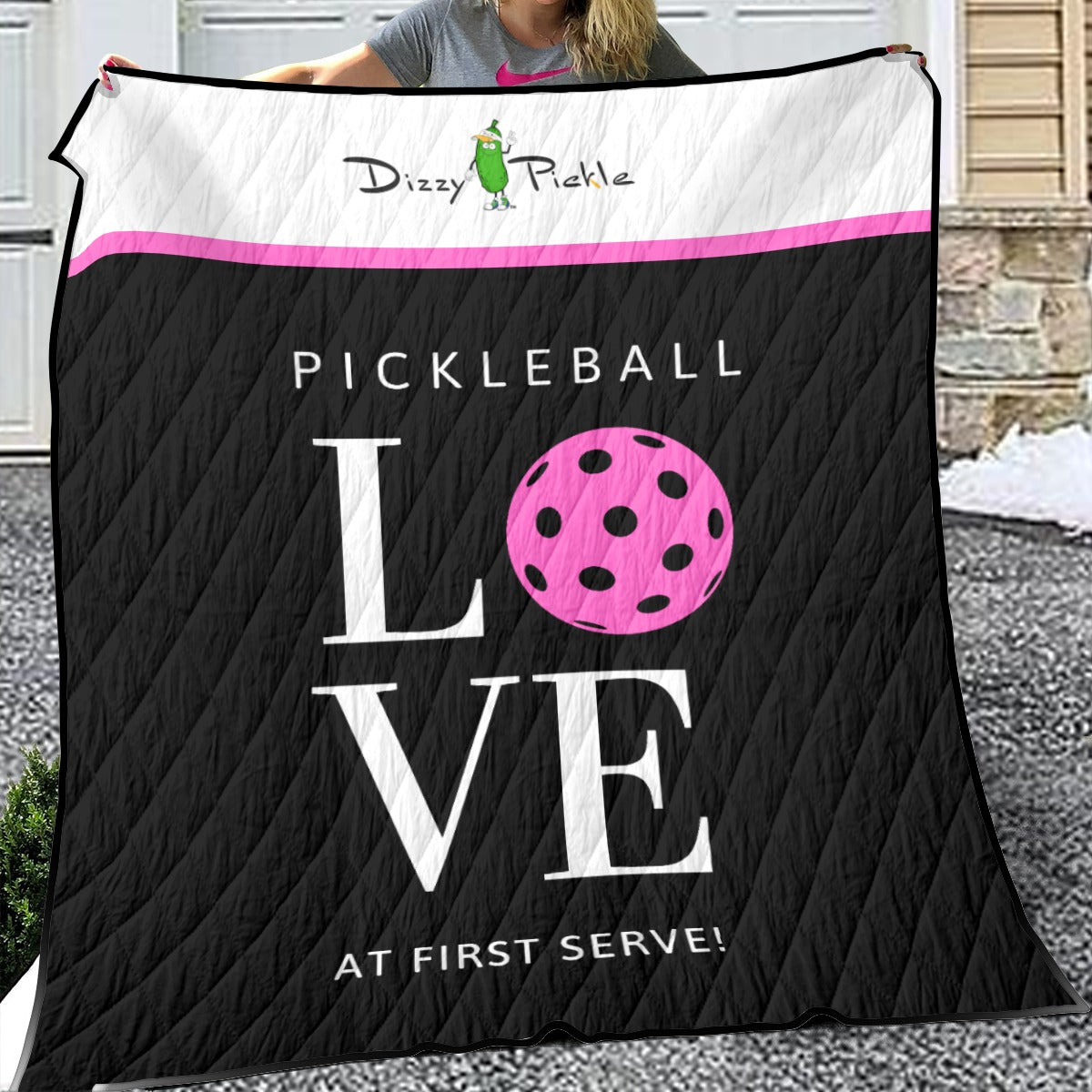 Pickleball Love at First Serve - Black/Pink - Lightweight Quilt by Dizzy Pickle