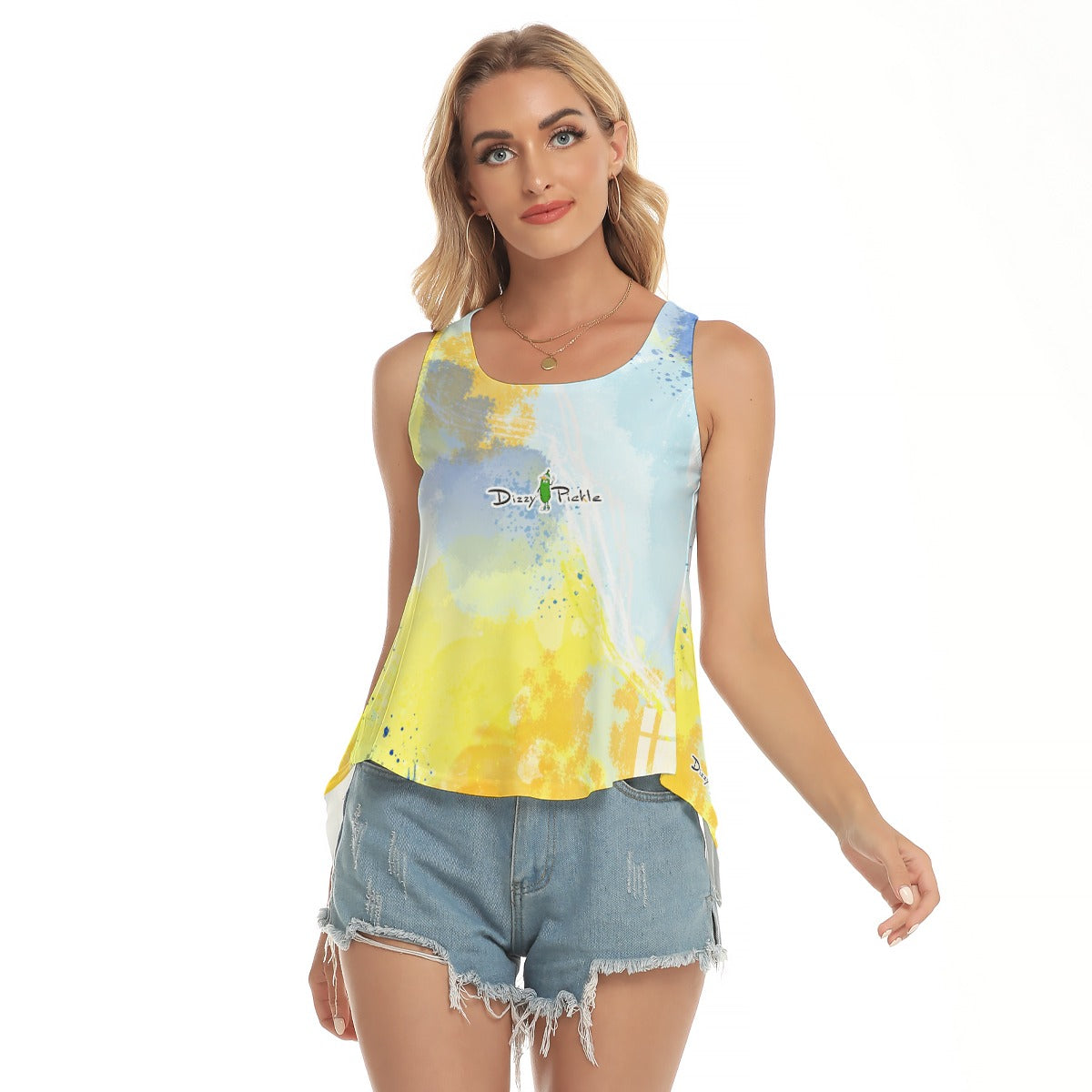 Dizzy Pickle DZY W5XHNX Yellow Blue Women's Pickleball Open-Backed Sleeveless Tank Top