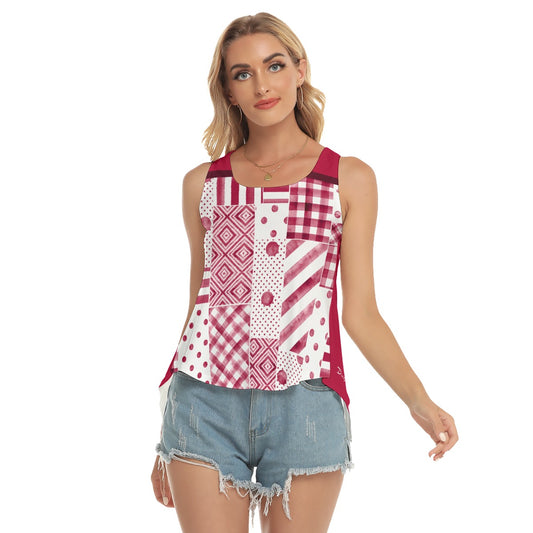 Heidi - RW - Patches/Red - Pickleball Open-Backed Tank Top by Dizzy Pickle