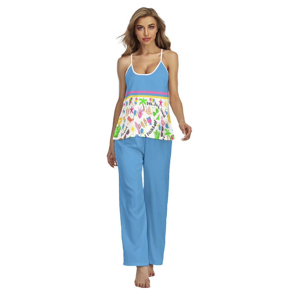 Dizzy Pickle Julie Blue Pickleball Cami Pajamas Set