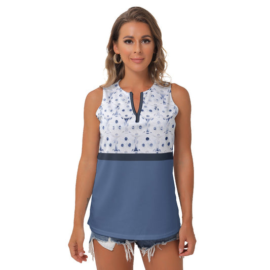 Heidi - BW - Balls/Blue - Women's Pickleball Sleeveless V-Neck Top by Dizzy Pickle