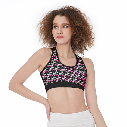 Dizzy Pickle Fearless Women's Pickleball Racerback Sports Bra Black Hot Pink