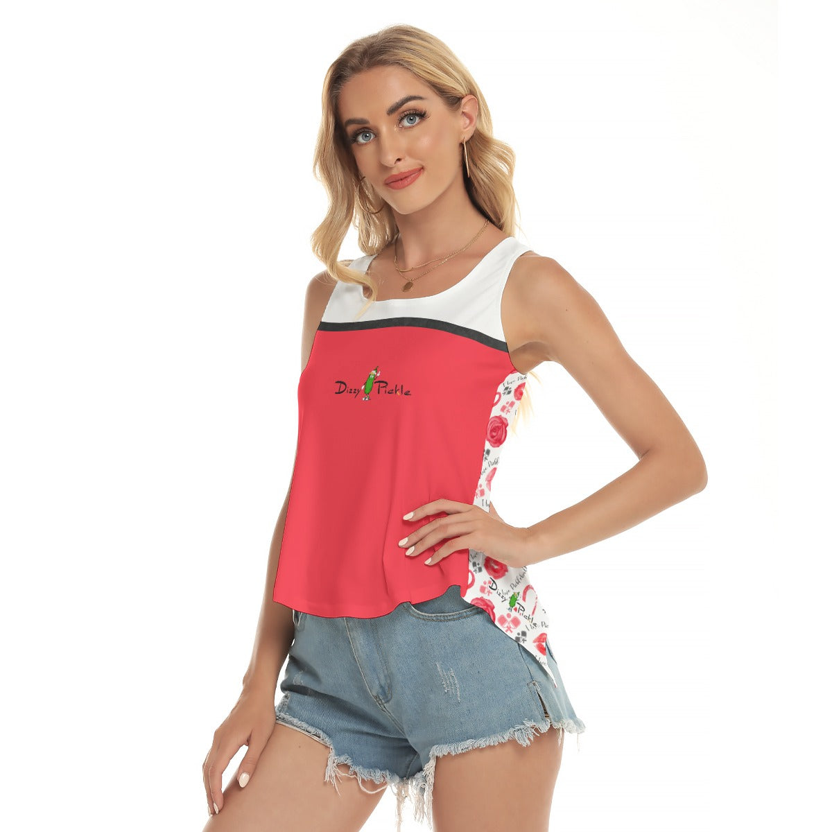 Dizzy Pickle Hearts and Roses Women's Pickleball Open-Backed Sleeveless Tank Top