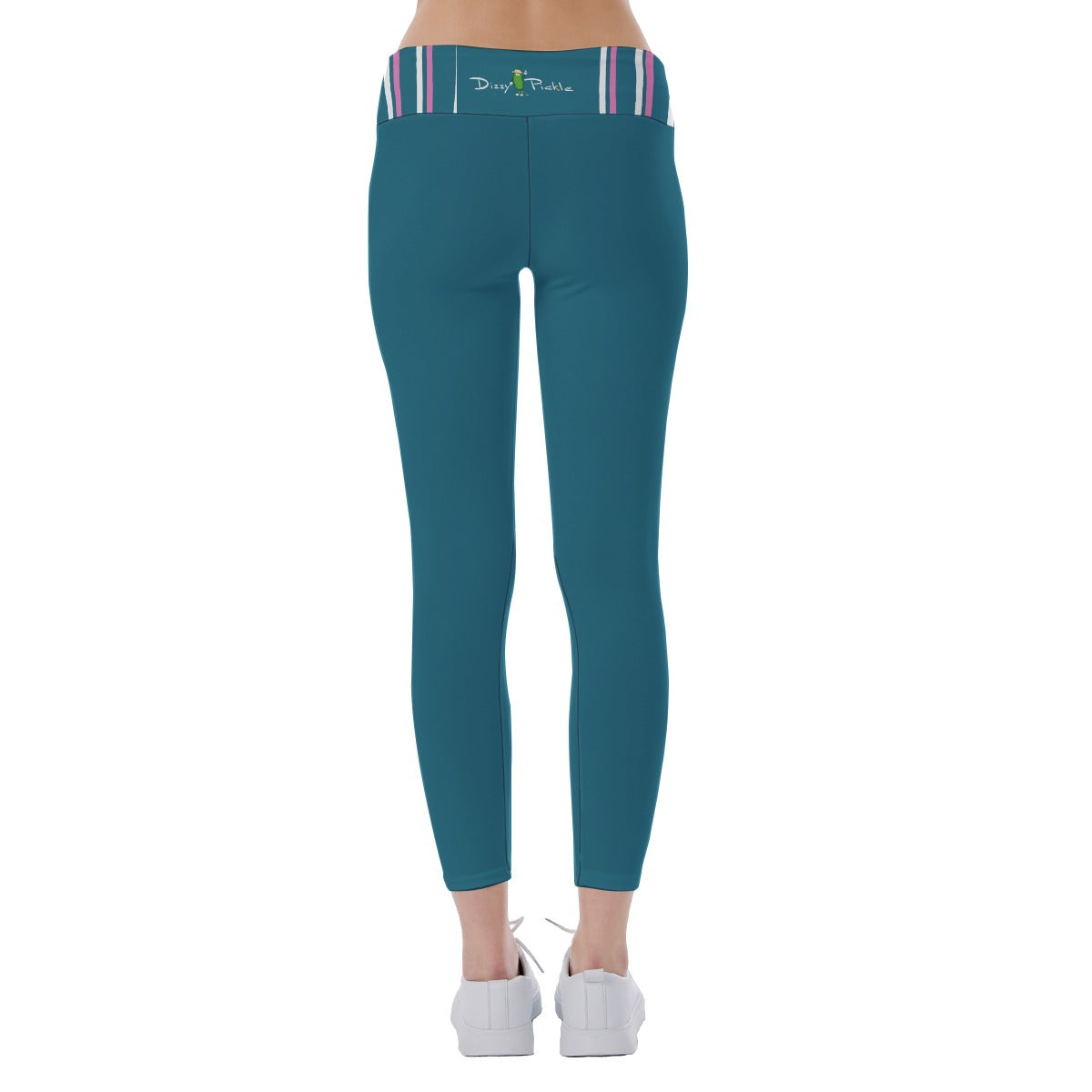 Coming Up Daisies - Peacock/Pink - Stripes - Women's Pickleball Leggings - Mid-Fit - by Dizzy Pickle
